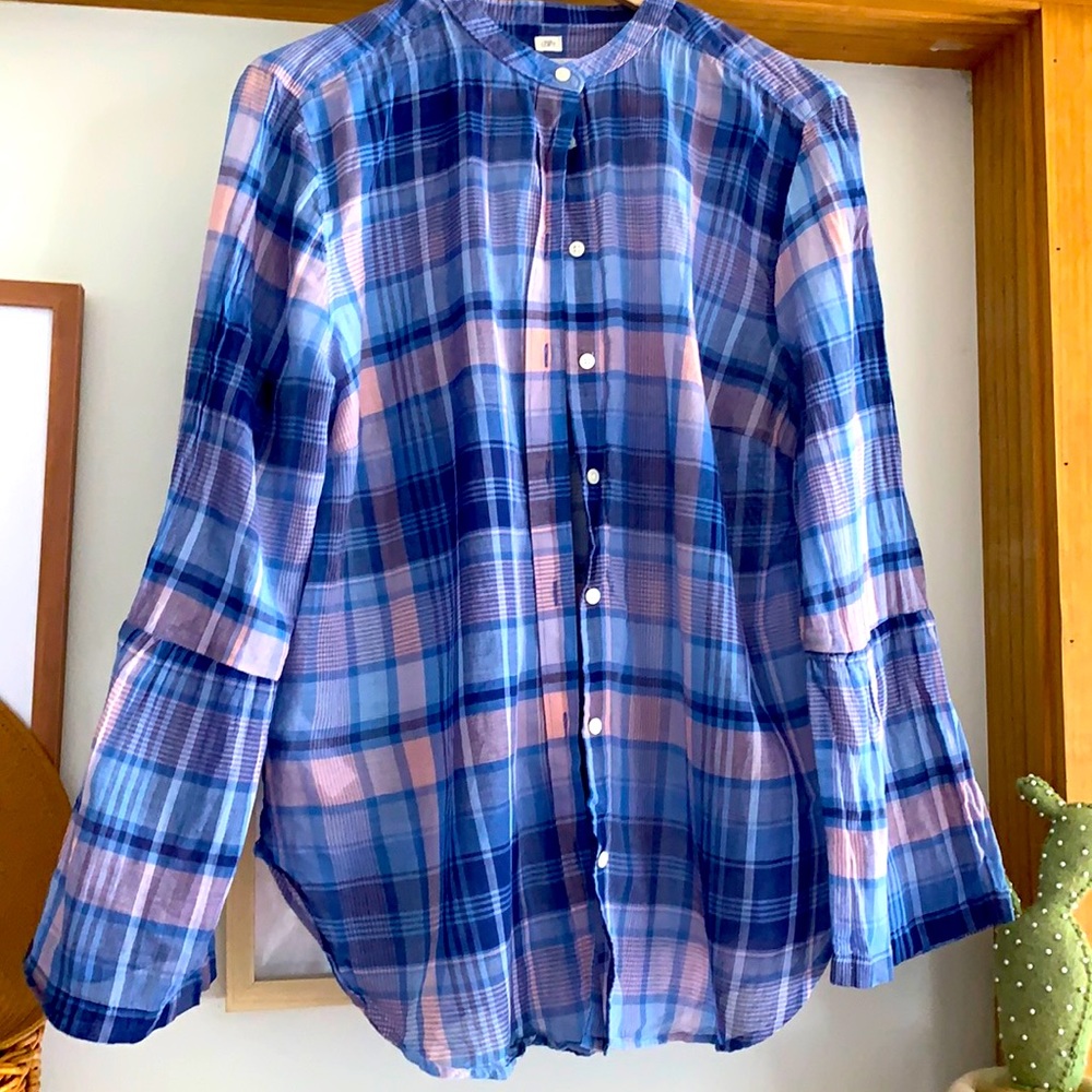 LOFT Blue and Pink Plaid Blouse